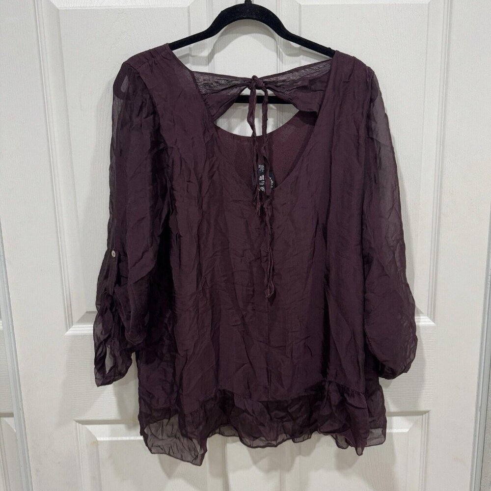 LE Marais Women's Burgundy Silk Blouse Top Shirt Medium M - Picture 2 of 8